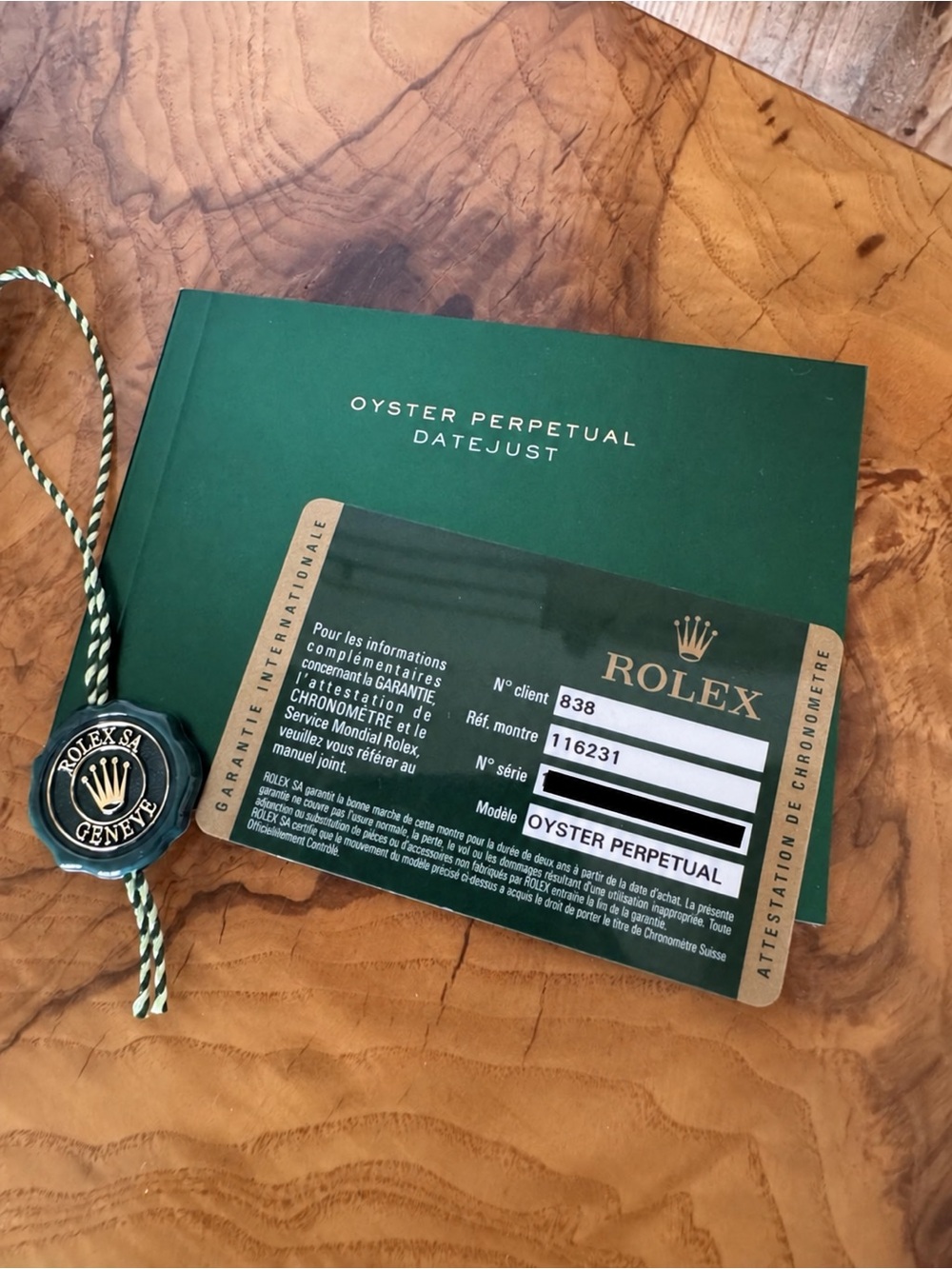 AUTHENTIC Rolex 36 mm  Oyster Perpetual Datejust Green Warranty Card and Tag